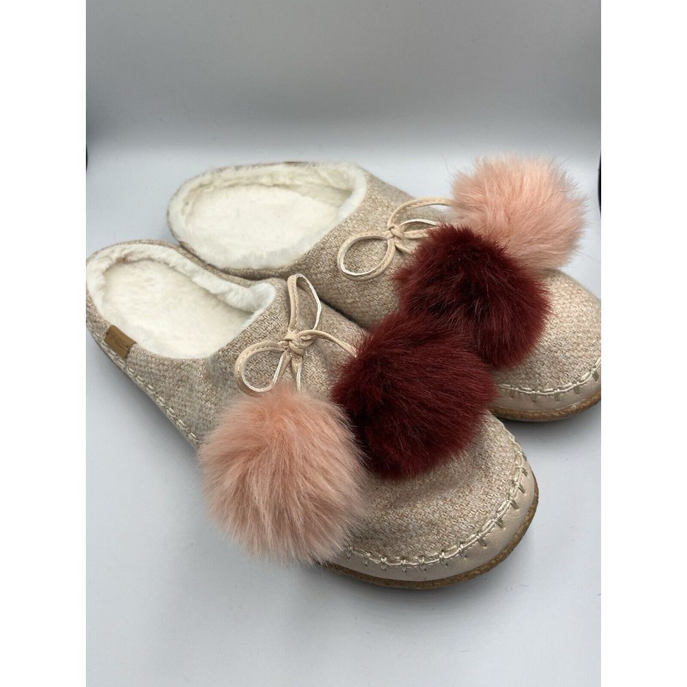 Toms Women's Slippers with Faux Fur Pom Poms - Cream and Pink - Picture 4 of 6